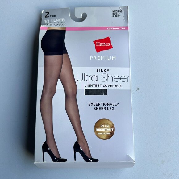Hanes Premium Women's 2pk Ultra Sheer Run Resist Pantyhose Black M - Picture 4 of 7
